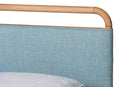 Reuben Baby Blue Fabric and Natural Wood Queen Size Platform Bed Baxton