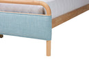 Reuben Baby Blue Fabric and Natural Wood Queen Size Platform Bed Baxton