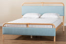 Reuben Baby Blue Fabric and Natural Wood Queen Size Platform Bed Baxton