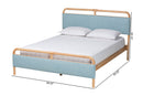 Reuben Baby Blue Fabric and Natural Wood Queen Size Platform Bed Baxton