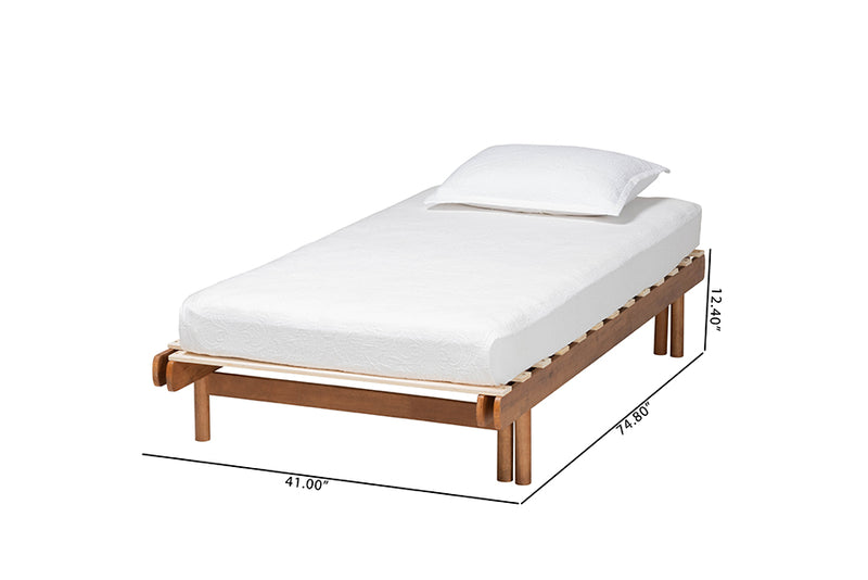 Amaya Mid-Century Modern Walnut Brown Wood Expandable Twin to King Bed