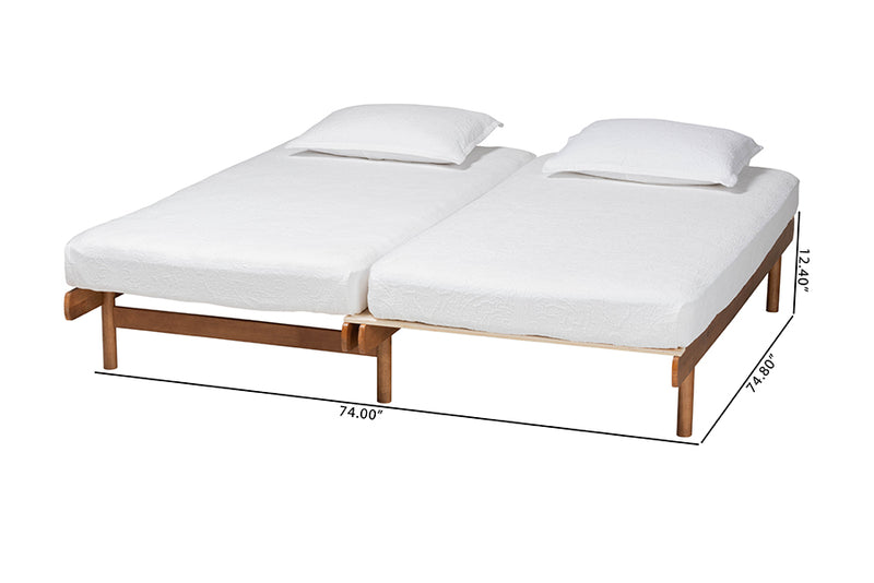 Amaya Mid-Century Modern Walnut Brown Wood Expandable Twin to King Bed