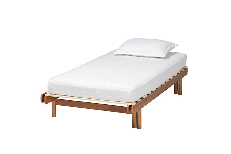 Amaya Mid-Century Modern Walnut Brown Wood Expandable Twin to King Bed