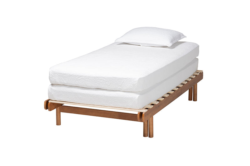 Amaya Mid-Century Modern Walnut Brown Wood Expandable Twin to King Bed