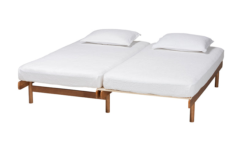 Amaya Mid-Century Modern Walnut Brown Wood Expandable Twin to King Bed