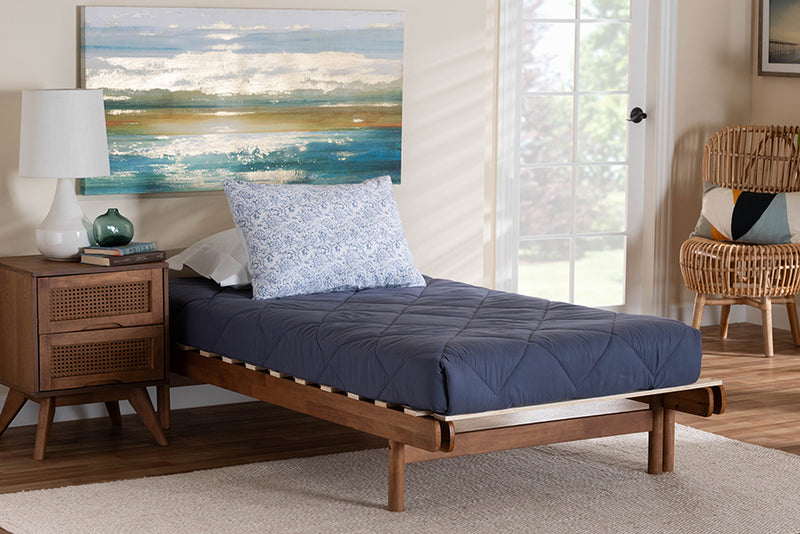 Amaya Mid-Century Modern Walnut Brown Wood Expandable Twin to King Bed