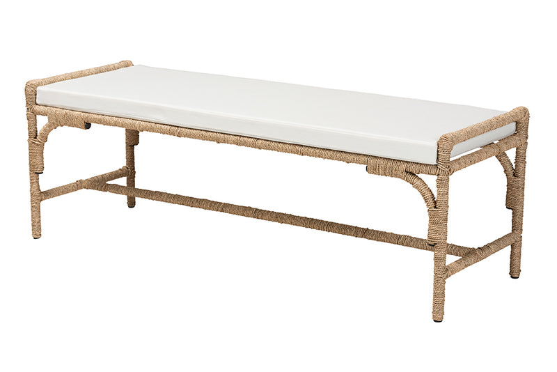 Baltimore Modern Bohemian Natural Seagrass and Metal Accent Bench