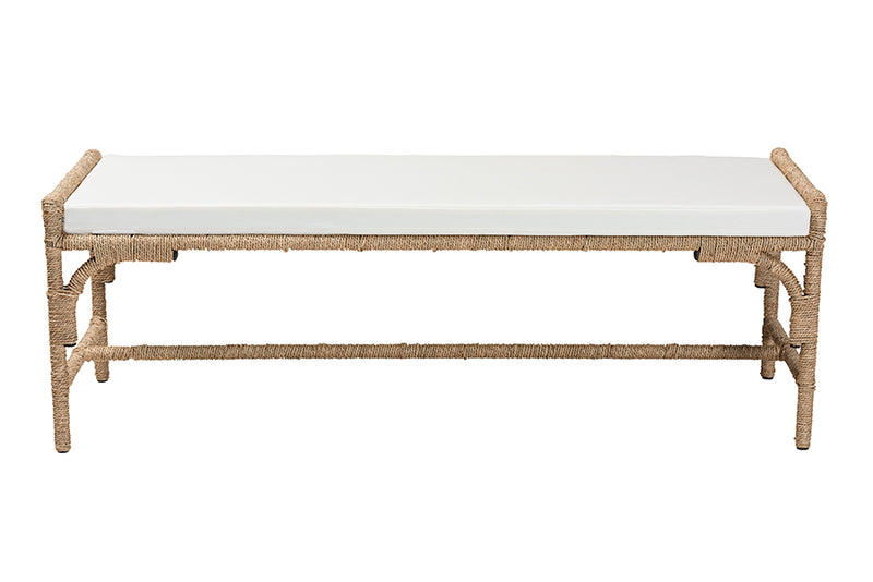 Baltimore Modern Bohemian Natural Seagrass and Metal Accent Bench