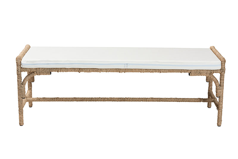 Baltimore Modern Bohemian Natural Seagrass and Metal Accent Bench