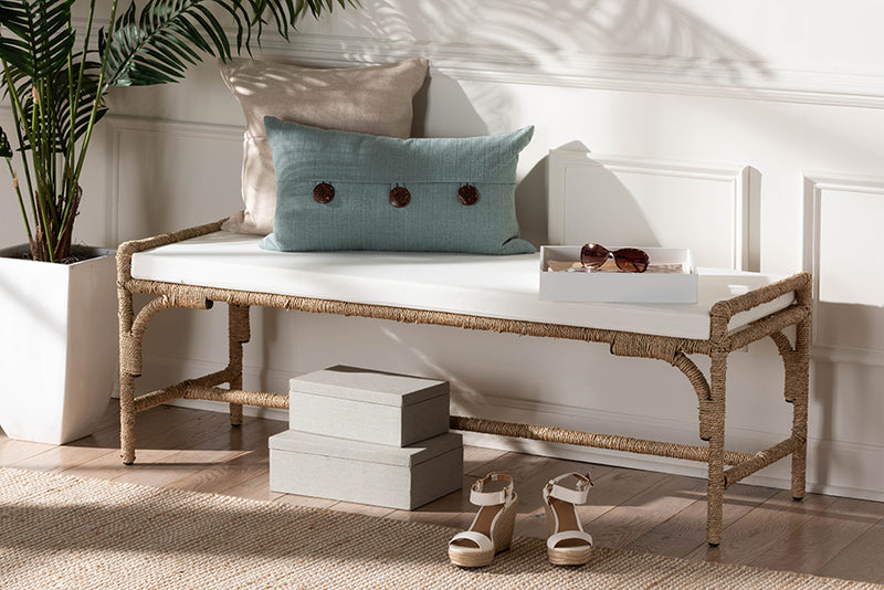 Baltimore Modern Bohemian Natural Seagrass and Metal Accent Bench