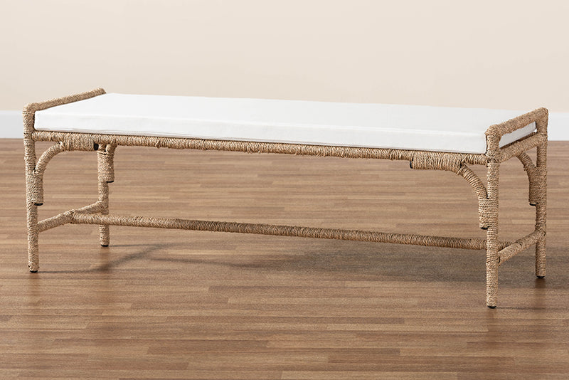 Baltimore Modern Bohemian Natural Seagrass and Metal Accent Bench