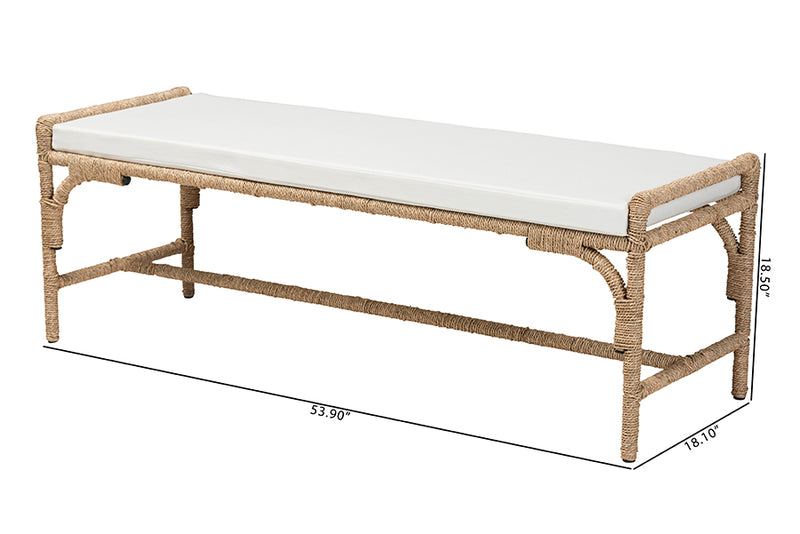 Baltimore Modern Bohemian Natural Seagrass and Metal Accent Bench