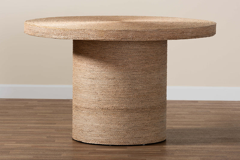 Dori Modern Bohemian Natural Brown Seagrass and Wood Dining Table