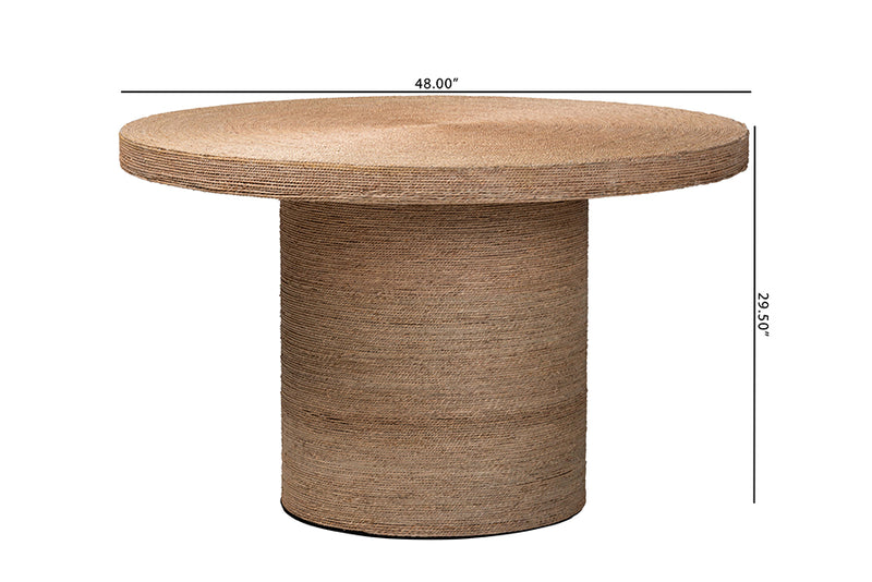 Dori Modern Bohemian Natural Brown Seagrass and Wood Dining Table