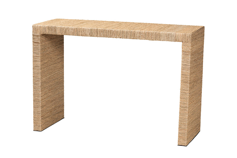 Lenore Modern Bohemian Natural Brown Seagrass and Wood Console Table