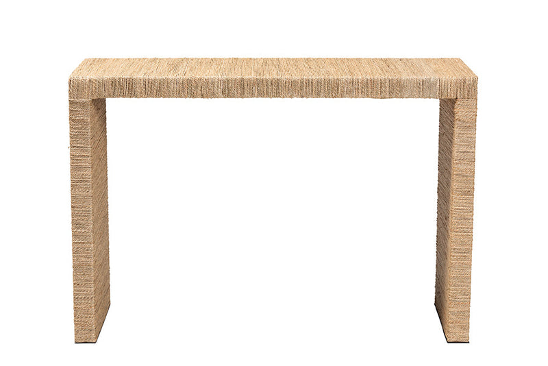 Lenore Natural Brown Seagrass and Wood Console Table Baxton
