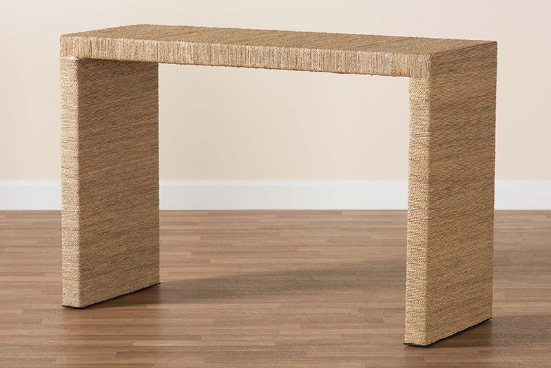 Lenore Modern Bohemian Natural Brown Seagrass and Wood Console Table