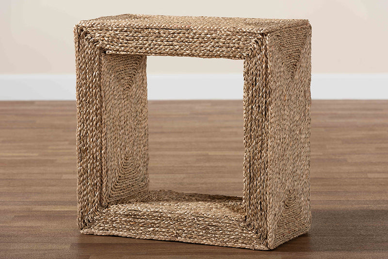 Acelin Modern Bohemian Natural Brown Seagrass and Wood End Table