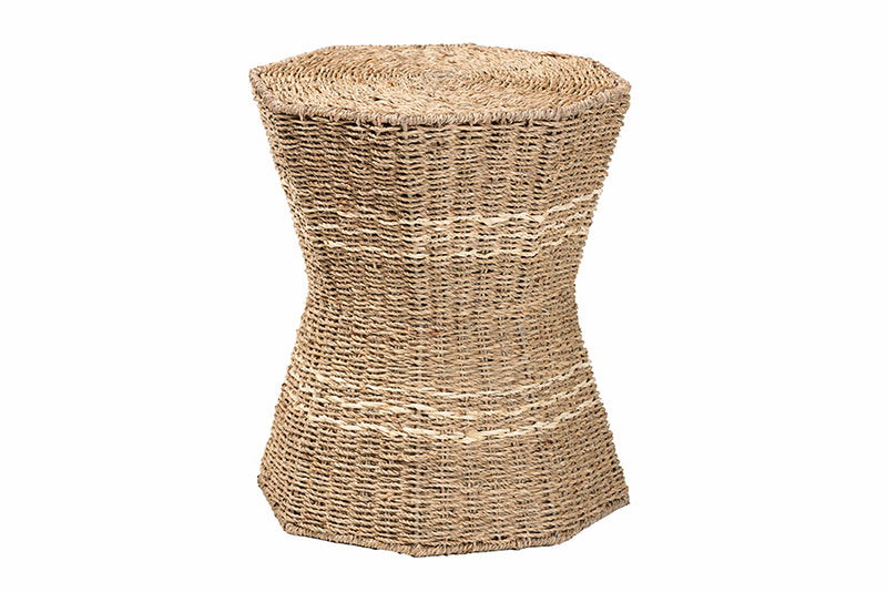 Halian Modern Bohemian Natural Brown Seagrass End Table