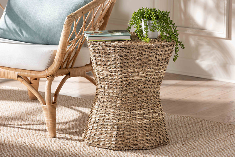 Halian Modern Bohemian Natural Brown Seagrass End Table