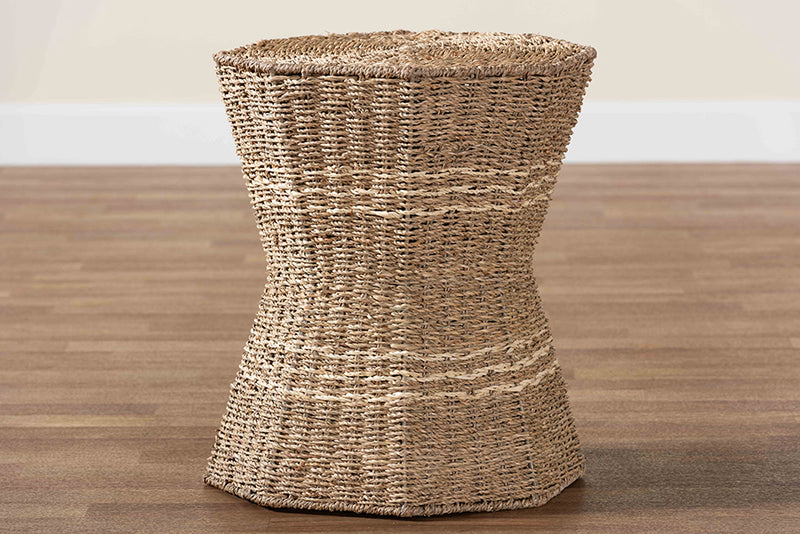 Halian Modern Bohemian Natural Brown Seagrass End Table