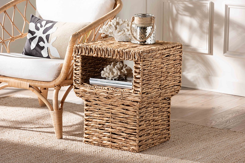 Pauline Modern Bohemian Natural Brown Seagrass and Wood End Table