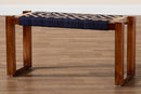 Avara Two-Tone Navy Blue and Natural Brown Seagrass and Acacia Wood Accent Bench Baxton