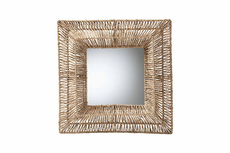 Dilara Modern Bohemian Metal and Natural Brown Seagrass Accent Wall Mirror