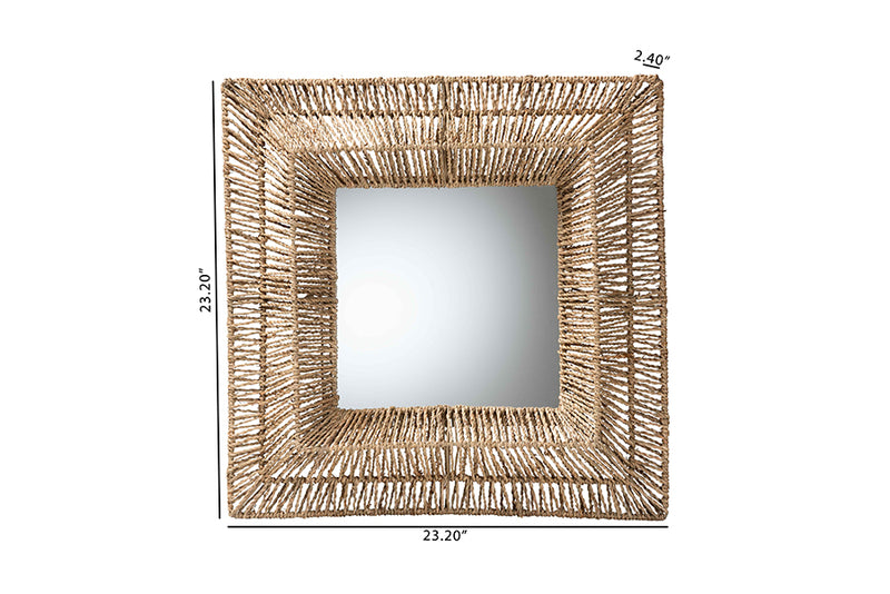 Dilara Modern Bohemian Metal and Natural Brown Seagrass Accent Wall Mirror