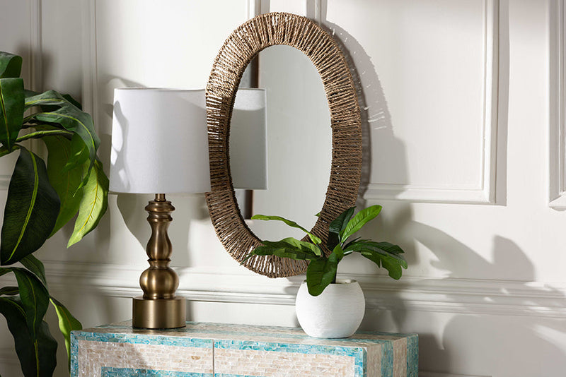 Katherine Metal and Natural Brown Seagrass Accent Wall Mirror Baxton