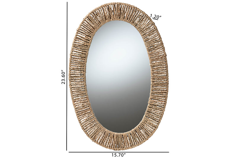 Katherine Modern Bohemian Metal and Natural Brown Seagrass Accent Wall Mirror