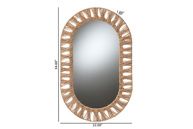 Leo Metal and Natural Brown Seagrass Accent Wall Mirror Baxton