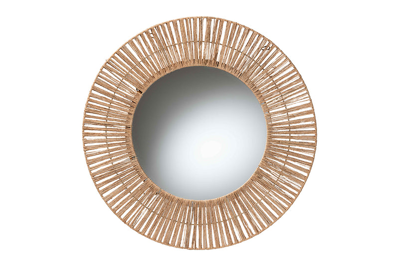 Hudson Modern Bohemian Metal and Natural Brown Seagrass Accent Wall Mirror