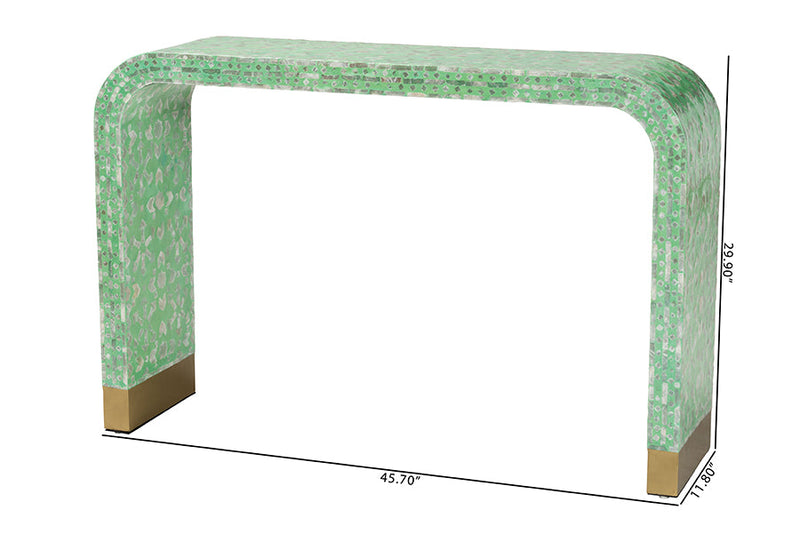 Deserae Seafoam Green Mother of Peral Console Table Baxton
