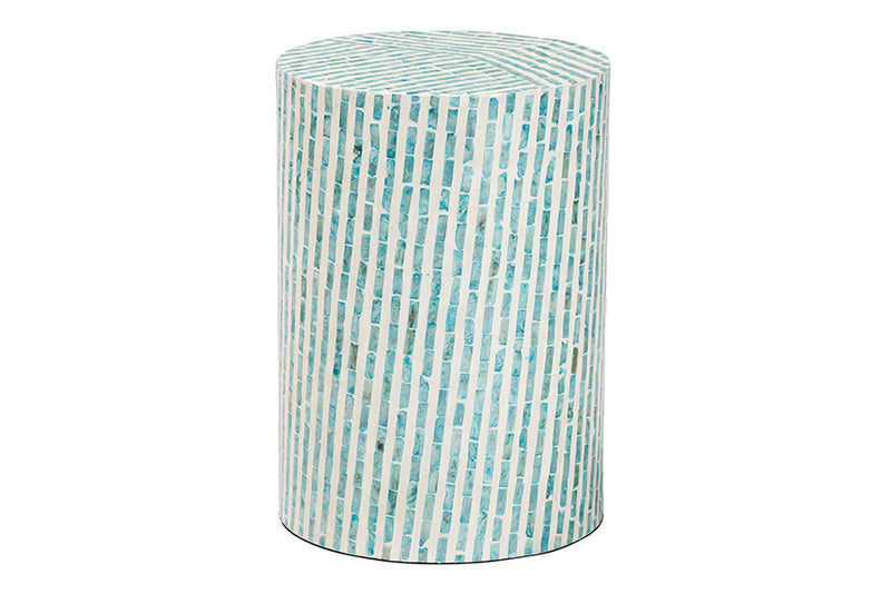 Hirst Modern Bohemian White and Blue Mother of Pearl End Table