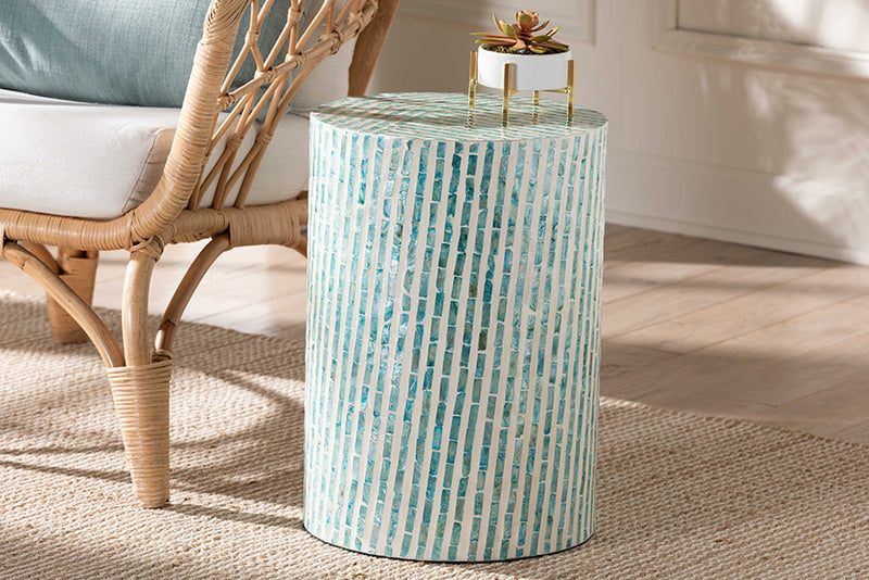 Hirst White and Blue Mother of Pearl End Table Baxton