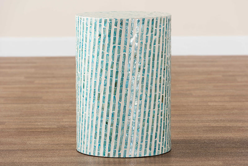 Hirst White and Blue Mother of Pearl End Table Baxton