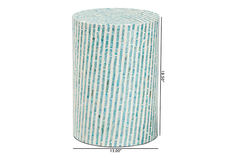 Hirst Modern Bohemian White and Blue Mother of Pearl End Table