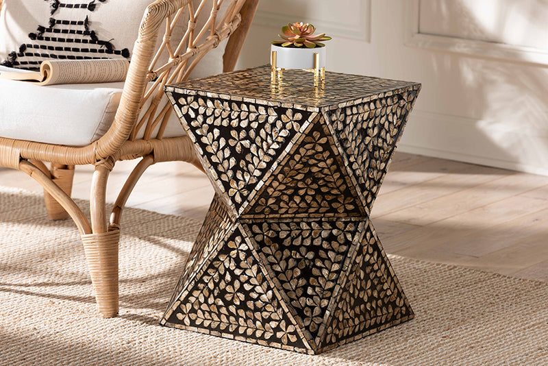 Valery Modern Bohemian Black and Bronze Mother of Pearl End Table