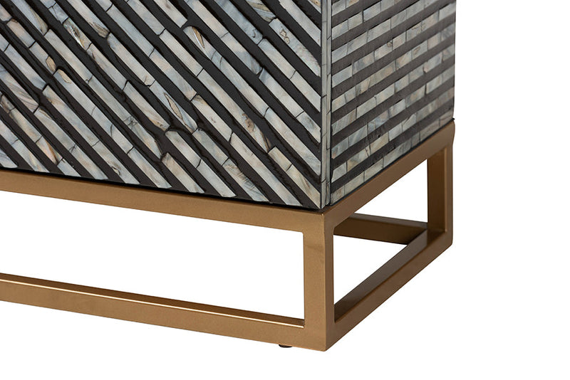 Eckhart Two-Tone Black and Gray Mother of Pearl and Gold Metal Storage Cabinet Baxton
