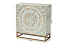 Sawyer Multicolor Mother of Pearl and Gold Metal Storage Cabinet Baxton
