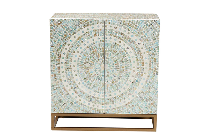 Sawyer Multicolor Mother of Pearl and Gold Metal Storage Cabinet Baxton