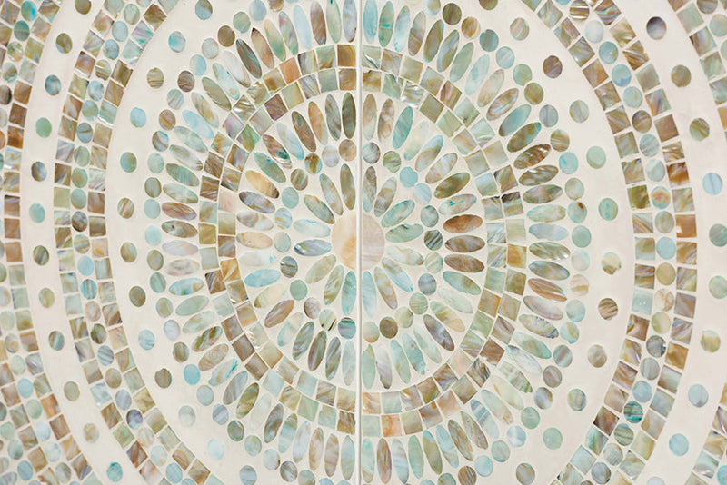 Sawyer Multicolor Mother of Pearl and Gold Metal Storage Cabinet Baxton