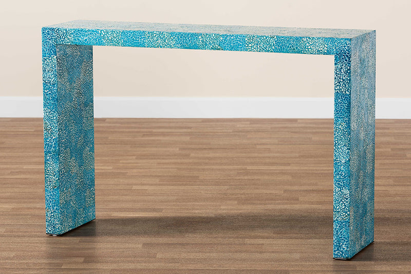 Neola Modern Bohemian Blue Mother of Pearl Console Table