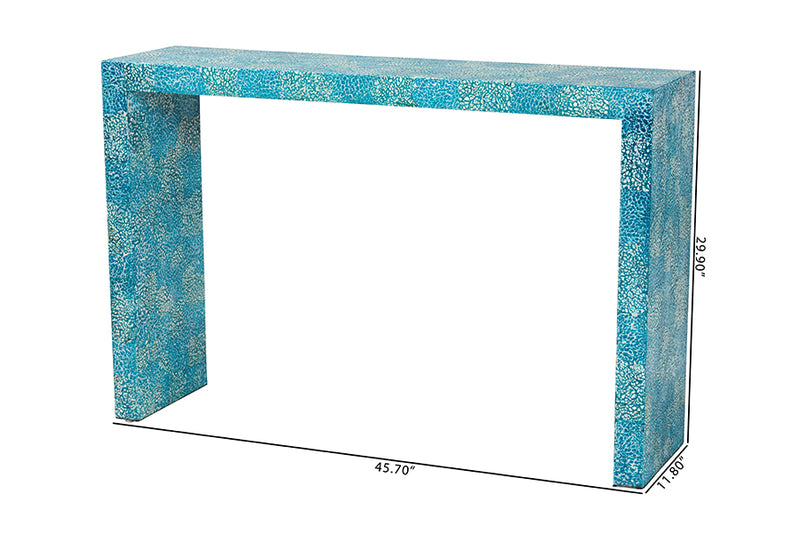 Neola Modern Bohemian Blue Mother of Pearl Console Table