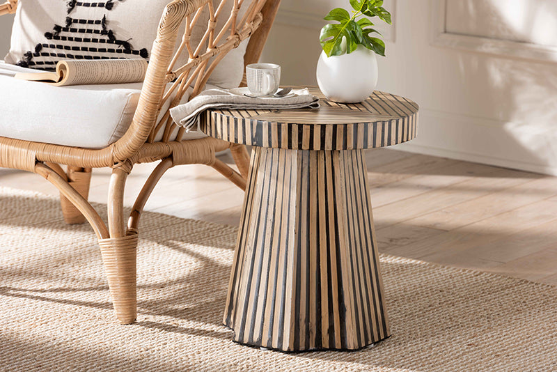 Vivan Modern Bohemian Two-Tone Natural and Dark Brown Bamboo End Table