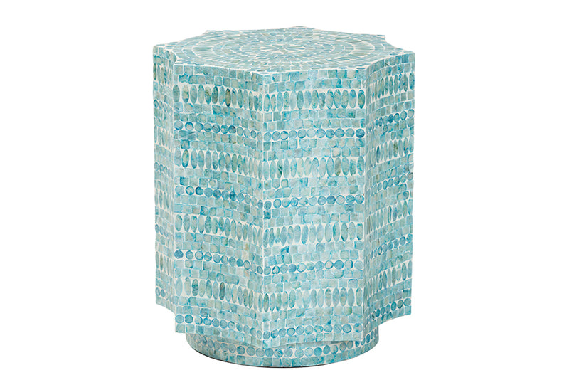 Pietro Modern Bohemian Blue Mother of Pearl End Table