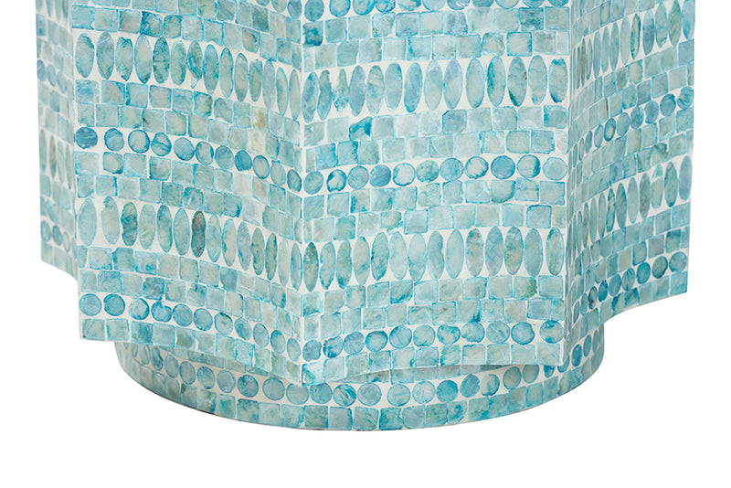 Pietro Modern Bohemian Blue Mother of Pearl End Table