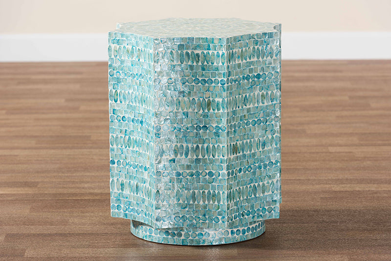 Pietro Modern Bohemian Blue Mother of Pearl End Table