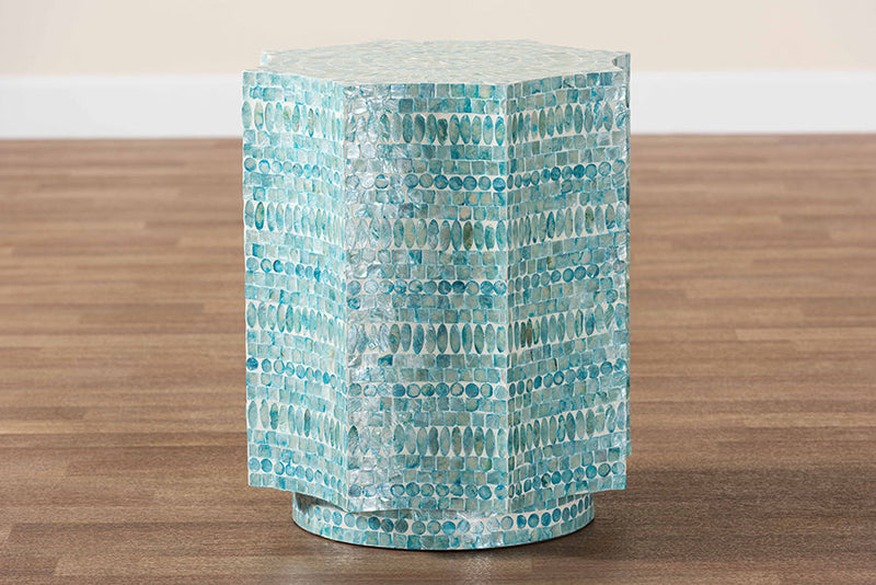 Pietro Blue Mother of Pearl End Table Baxton